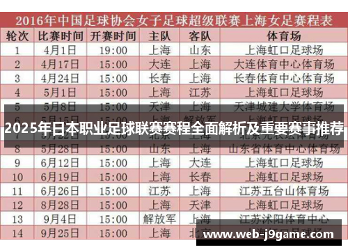 2025年日本职业足球联赛赛程全面解析及重要赛事推荐